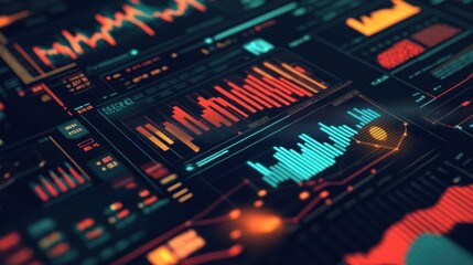 Aufkleber - Close-up of a Digital Display with Financial Charts and Data