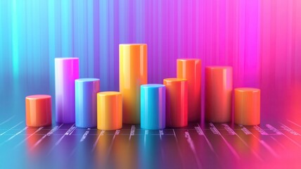 A vibrant, colorful bar graph displaying data trends in a digital format against a lively gradient background.