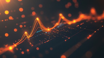 Wall Mural - Abstract digital visualization featuring dynamic orange lines and glowing particles on a dark background, perfect for technology themes.