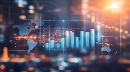 Aufkleber - Global Financial Data Visualization with Bar Chart and World Map