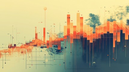 Poster - Abstract Orange and Blue Data Visualization with Graphic Elements