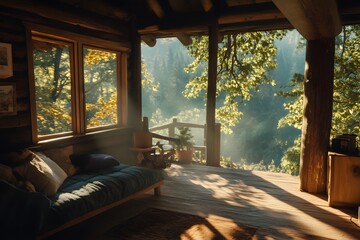 Wall Mural - Cabin View: Morning Sunshine