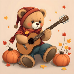 Wall Mural - teddy bear with guitar