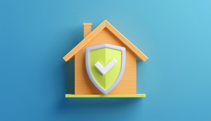 A colorful house icon featuring a shield, symbolizing home security and safety against various risks.