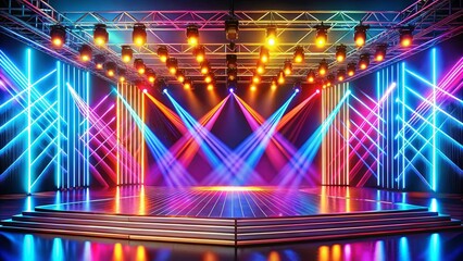 Colorful stage with diagonal neon lights background for vibrant events