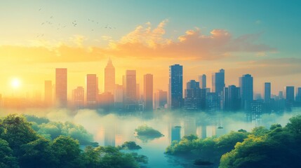 Wall Mural - AI-Enhanced Environmental Monitoring for Smart Cities: AI monitoring air and water quality, and providing insights for city planners on sustainability.