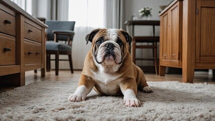 Wall Mural - Brindle english bulldog in the living room