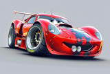 A beautiful fictional cartoon car with pronounced headlights on a colorful background