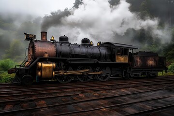 Photorealistic side view of a classic steam locomotive