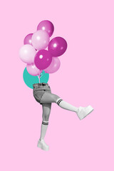 Canvas Print - Vertical collage picture woman body legs fragment headless air balloons greeting guest surprise party birthday celebration festive event