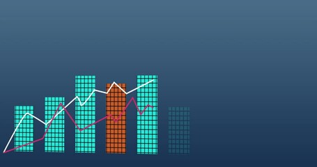 Poster - Animation of statistics and data processing over blue background