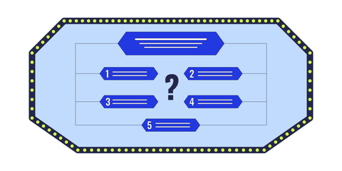 Poster - Quiz show display with question choices 2D cartoon object. Trivia competition screen isolated element flat vector clipart on white background. Intellect challenge options answer. Spot illustration