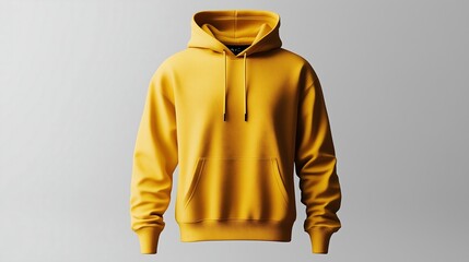 A modern yellow men's hoodie mockup with a blank front area for custom graphics