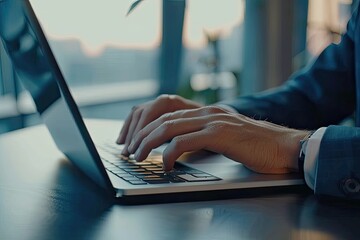 Wall Mural - professional working at a laptop in an office environment