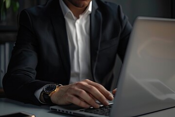 Wall Mural - professional working at a laptop in an office environment