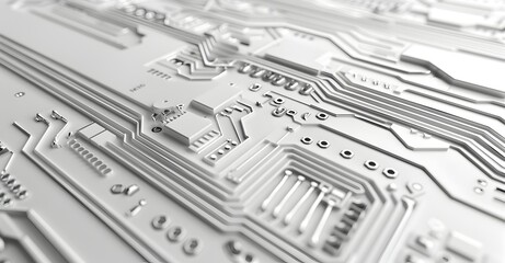 Wall Mural - Abstract white circuit board background with a tech pattern, 3D rendering illustration