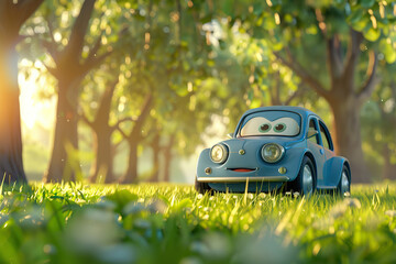 Wall Mural - A beautiful fictional cartoon car with pronounced headlights on a colorful background