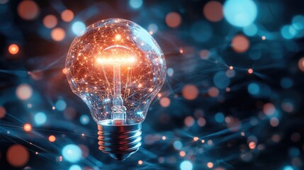 Fototapete - Creative brain and light bulb concept, symbolizing the fusion of human intelligence and AI technology in the realm