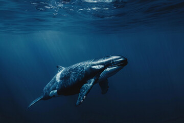 Fantastically beautiful majestic huge whale in ocean