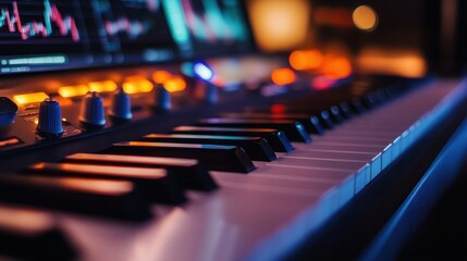 Poster - Keyboard of a Music Synthesizer with Blurred Background