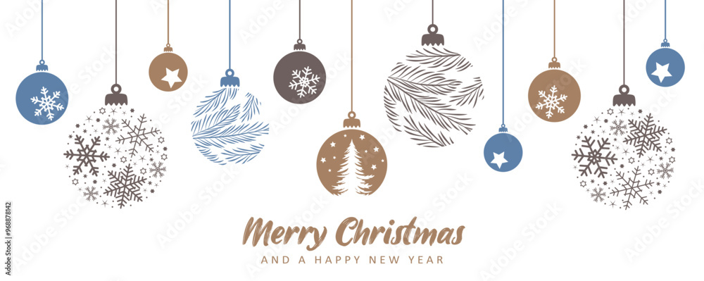 merry christmas card with hanging ball decoration vector illustration ...