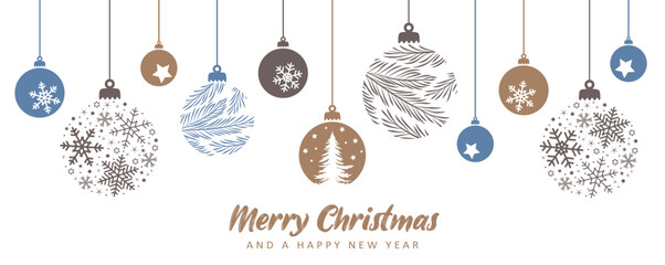 Wall Mural - merry christmas card with hanging ball decoration vector illustration
