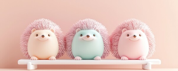 Poster - Three Cute Hedgehogs Sitting on a Shelf.