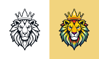 Wall Mural - powerful abstract lion mascot logo. Lion with crown logo. Colorful rainbow lion logo for LGBTQ