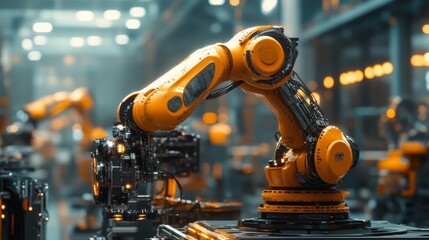 AI-enhanced industrial robots assembling high-tech machinery with precision and speed