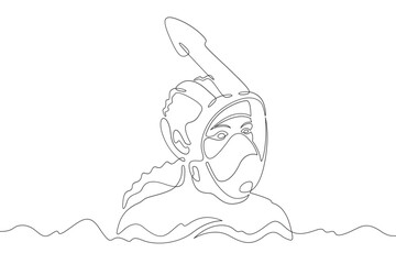 Wall Mural - Continuous one line drawing  diver girl in mask. Swimmer in water with mask and snorkel. Woman swims in sea. One continuous line isolated minimal illustration.