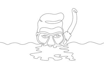 Wall Mural - Continuous one line drawing diver in a mask. Swimmer in the water with a mask and snorkel. One continuous line isolated minimal illustration.