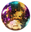 © Anterovium - Disco mirror ball with colorful and gold reflections seen below
