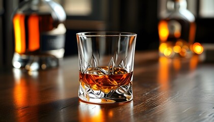 Brilliant luxury whiskey glass highlighting the rich amber liquid within