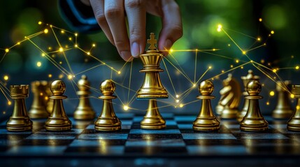 Poster - Business Strategy, Network Concept with Chessboard and Golden King, Double Exposure, Innovation