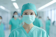 © Pukan - Confident Medical Professional in Surgical Scrubs and Mask in Hospital Corridor, Representing Healthcare Workers, Patient Care, and Medical Expertise