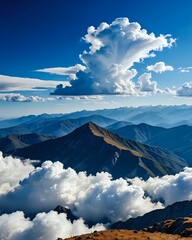 paisaje montañoso con nubes y cielo azul