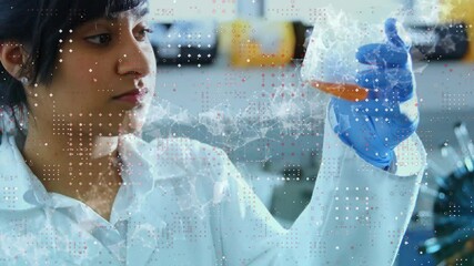 Poster - Animation of scientific data processing over biracial female scientist in laboratory