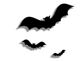 Canvas Print - Black bats flying on white background. Halloween celebration