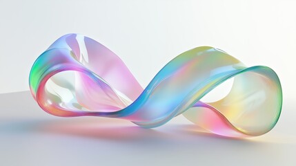Poster - a colorful translucent sculpture swirls gracefully on a minimalistic surface with soft lighting