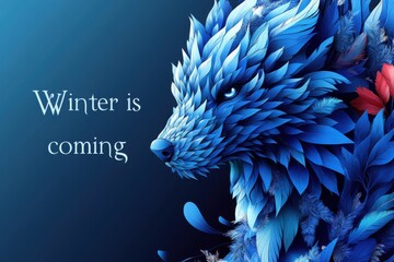 Winter is coming concept with blue wolf design for seasonal greeting cards