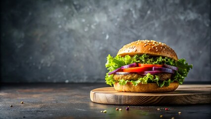 Close up of a fresh, appetizing food item on a table against a gray background