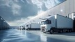 © Mr image - 35. A fleet of refrigerated trucks being loaded at a cold storage logistics facility