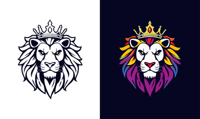 Wall Mural - powerful abstract lion mascot logo. Lion with crown logo. Colorful rainbow lion logo for LGBTQ