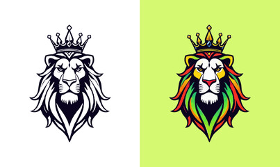 Wall Mural - powerful abstract lion mascot logo. Lion with crown logo. Colorful rainbow lion logo for LGBTQ