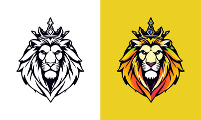 Wall Mural - powerful abstract lion mascot logo. Lion with crown logo. Colorful rainbow lion logo for LGBTQ