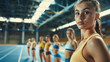 © mahamad - Portrait of young gymnasts training in a stadium.