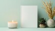 © JAYDA RIN - Hardcover book mockup standing next to a lit candle and decorative plants, Book mockup, relaxed vibe, peaceful atmosphere