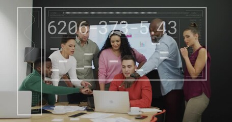 Poster - Animation of data processing over diverse business people in office