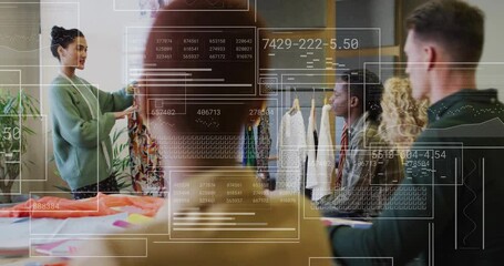 Poster - Animation of data processing over diverse business people in office