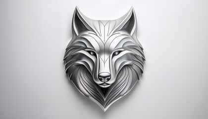 Wall Mural - Minimalist Silver Wolf Head Logo on a White Background